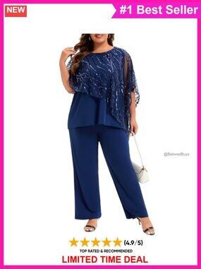 Plus Size Mother of Bride Pant Suit 2 Piece Embroidered Sequins High Low Hem